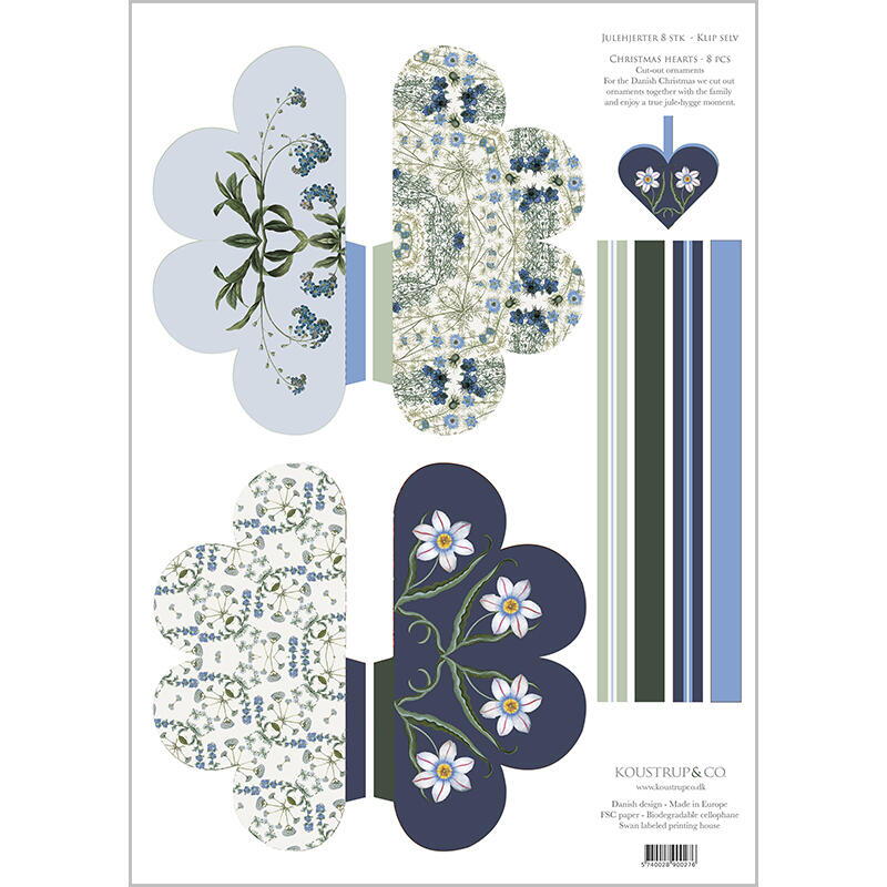 Klip selv julehjerter blå/grøn